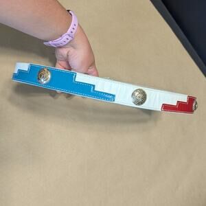 Justin Boots Concha Leather Western Belt Red White Blue Southwestern Cowgirl 32